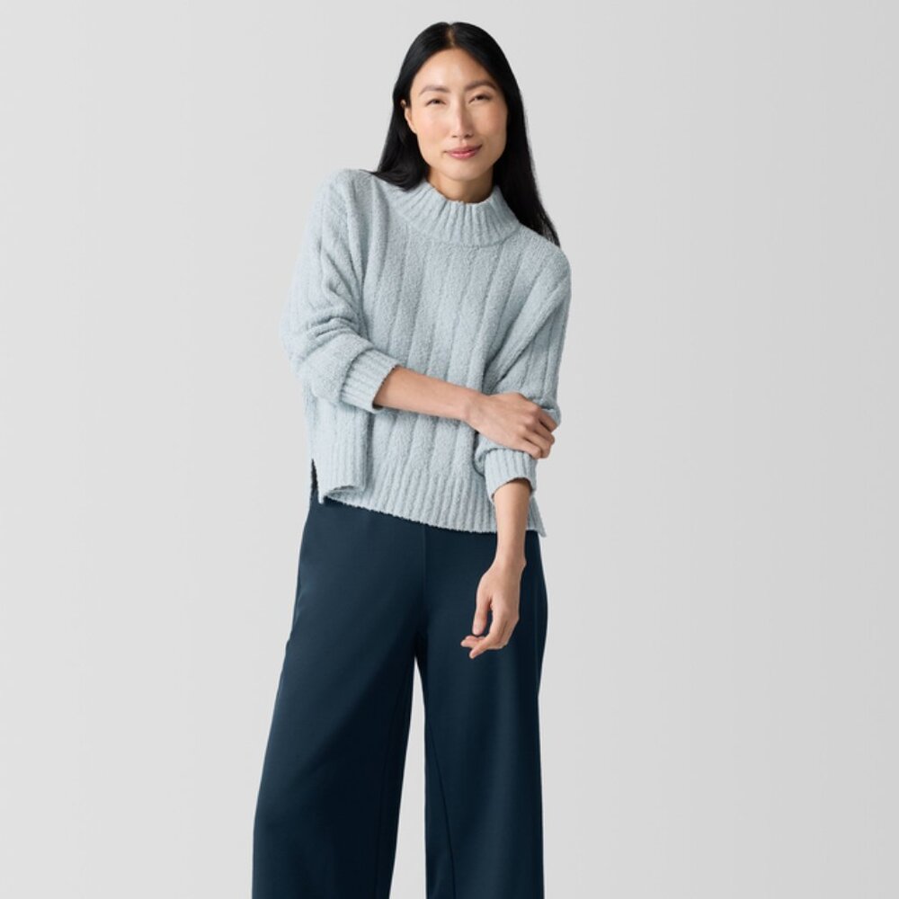 NWT Eileen Fisher FROST Organic Cotton/Cashmere Fluffy Rib Turtleneck Sweater